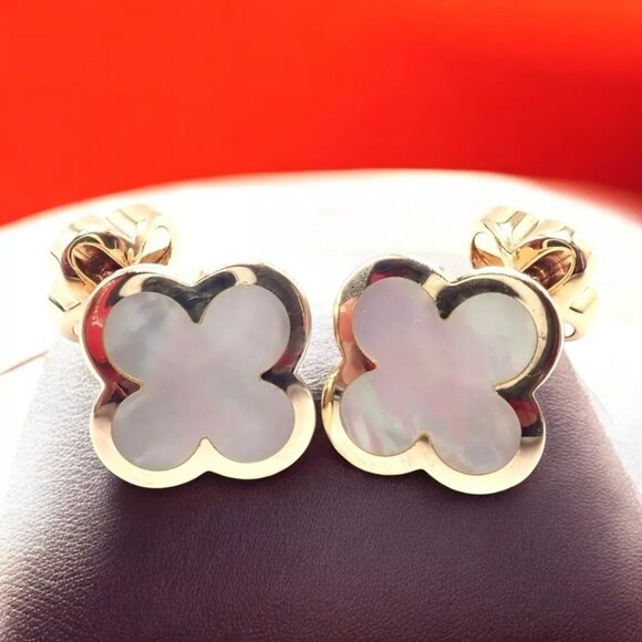 Van Cleef & Arpels 18k Yellow Gold Pure Alhambra Mother Of Pearl Cufflinks Cert. - Picture 12 of 12